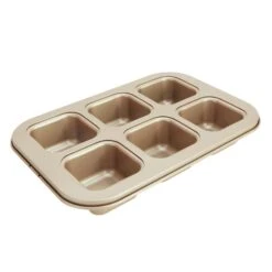 CHEFMADE | 6er Brownieblech | 266x181x41mm | Champagnergold | Antihaft- & Silikonbeschichtet | Blondieblech | Muffinblech | Minikuchen | Partykuchen