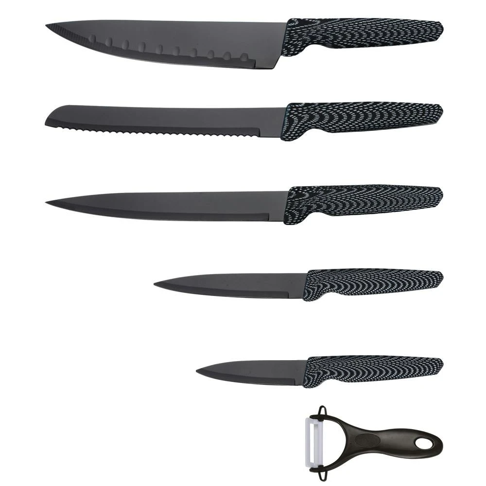 Michelino Messerset 6-teilig Edelstahl Klingen Küchenmesser Kochmesser Schäler Messer Grau 2 Michelino Messerset 6-teilig Edelstahl Klingen Küchenmesser Kochmesser Schäler Messer Grau – Bild 2