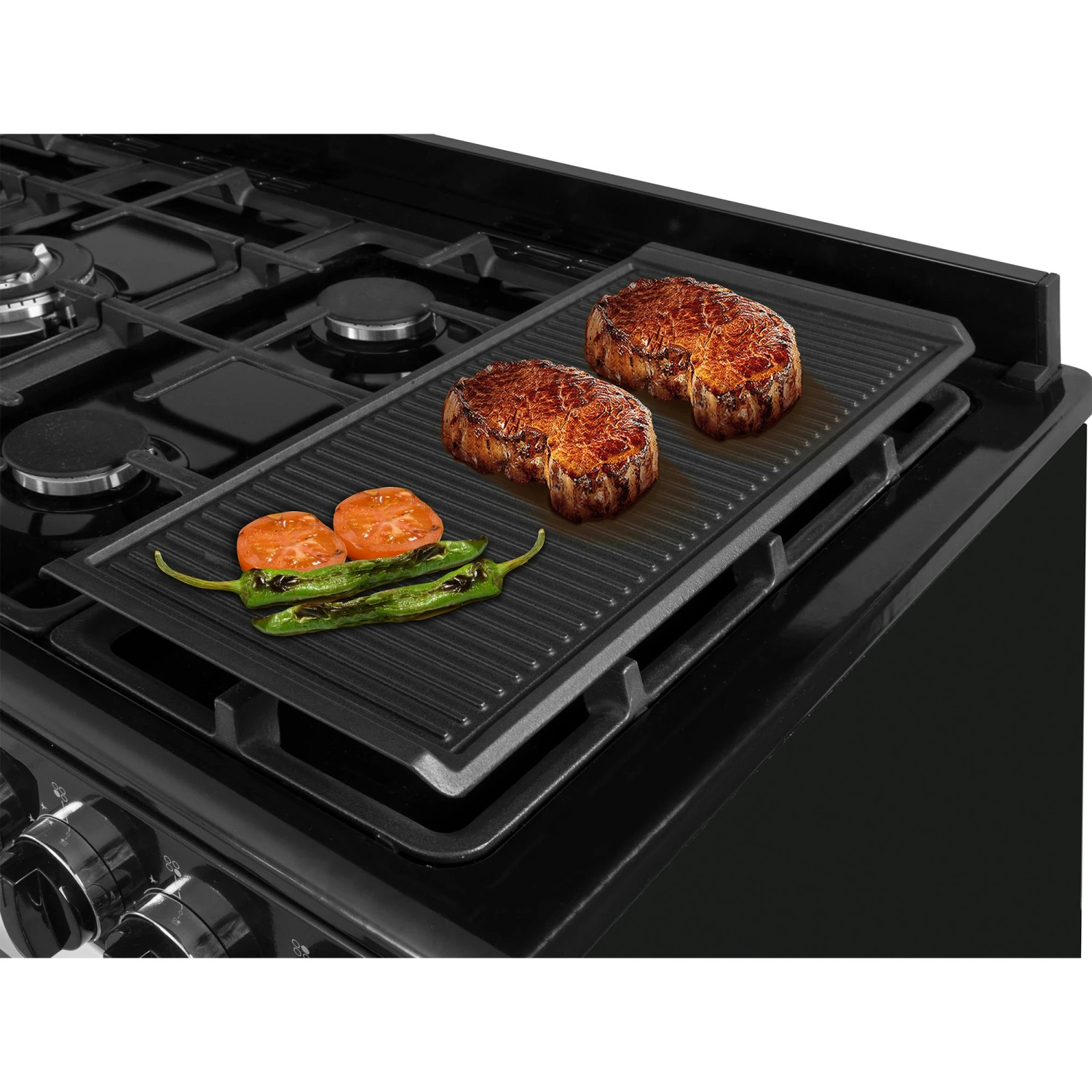 Simfer Gusseisen-Grillplatte | 47 X 23 Cm | Für 60 Cm Gaskochfelder, Kohlegrill, Elektrogrill | Gerippt | Topfträger-Klammern | Grillzubehör | Schwarz 2 Simfer Gusseisen-Grillplatte | 47 X 23 Cm | Für 60 Cm Gaskochfelder, Kohlegrill, Elektrogrill | Gerippt | Topfträger-Klammern | Grillzubehör | Schwarz – Bild 2